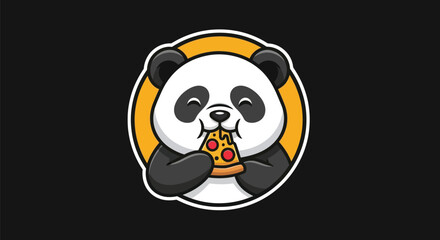 Cartoon panda eating pizza on black © Zilong