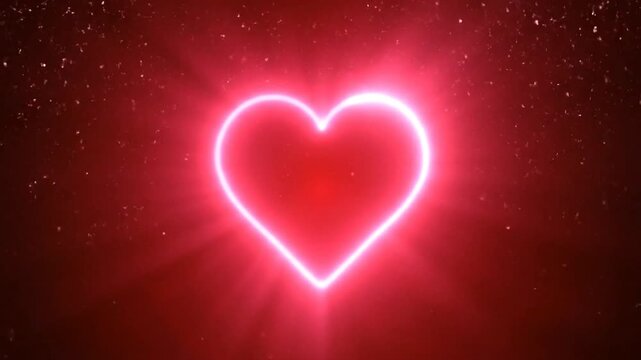 Glowing Neon Heart on Red Background.