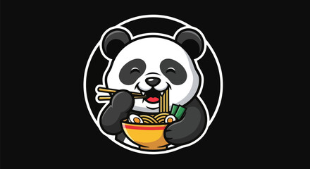 Cartoon panda eating noodles illustration © Zilong