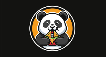 Cartoon panda eating food logo illustration © Zilong