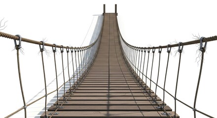 Obraz premium Suspension bridge with wooden planks and metal cables isolated