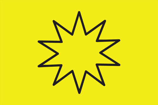Black outline of a starburst shape on a bright yellow background