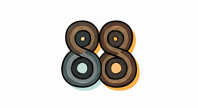 Number 88 multicolor concentric line typography illustration
