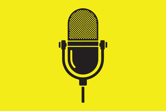 Vintage microphone on yellow background for audio recording or music concept