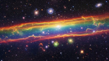 Obraz premium Vast Nebula Glows with Iridescent Rainbow Hues Amidst a Stellar Field
