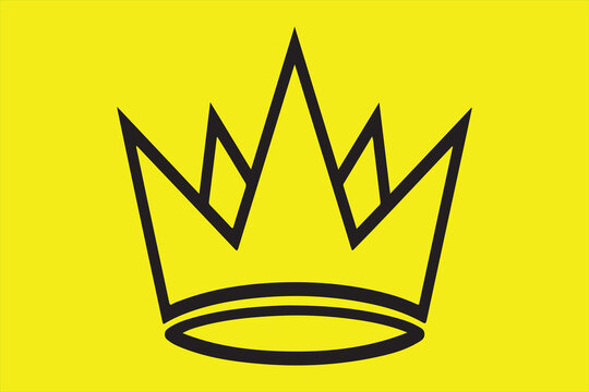 Simple black line drawing of a crown on a bright yellow background