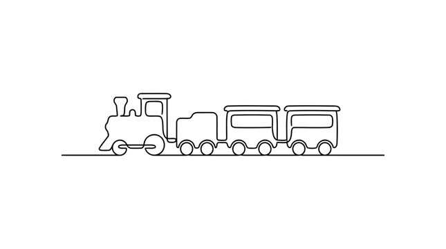 Toy Train One-Line Icon, Single Continuous Line Small Locomotive Side View Minimal Outline