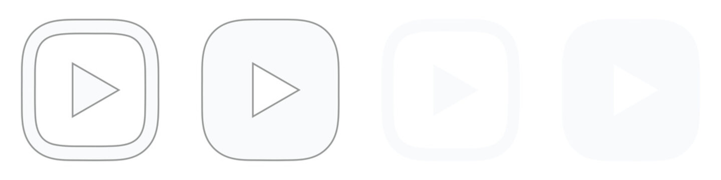 White youtube logo icon symbol outline with modern square rounded transparent background for social media web app thumbnail and design element