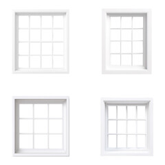 Four clean white window frames with grid patterns, isolated on a bright white background.
