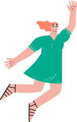 Flying woman in air. High jump freedom icon