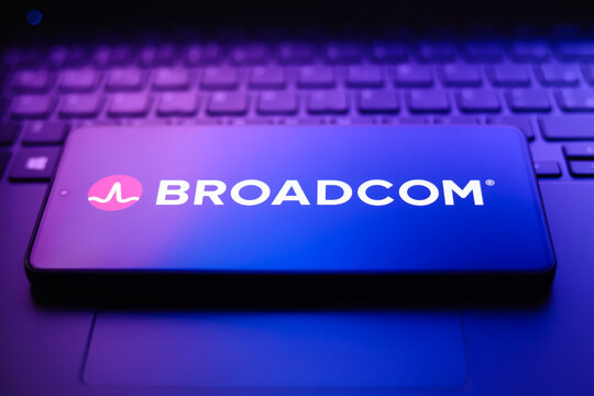 The Broadcom logo appears on a smartphone screen in this photo illustration in Ontario, Canada, on March 5, 2026