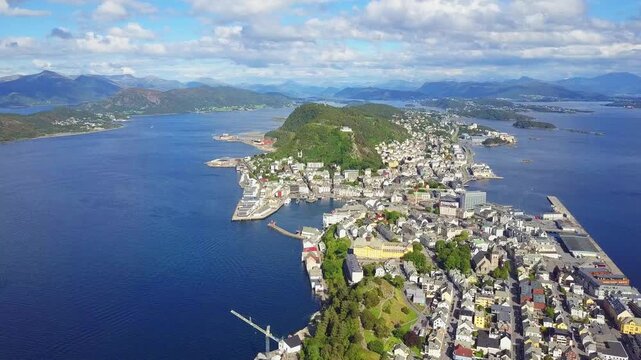 Alesund aerial panoramic view, Norway