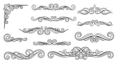 Ornate Victorian Flourish Scroll Ornament Set Black and White Vector
