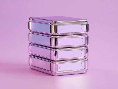 silver metallic server stack isolated on a red background