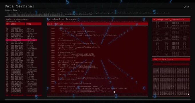 Blue radial numbers starting central terminal appearing, loading code, marking ID, revealing source