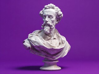 white marble bust of leader isolated on a red background