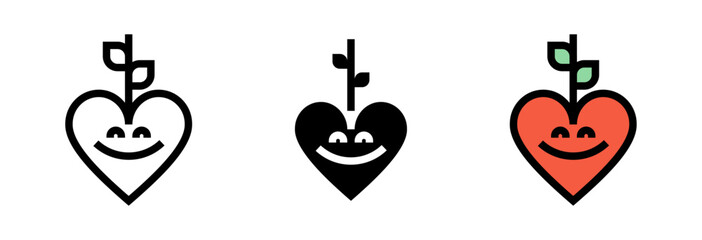 Conjunto de iconos de amor por la naturaleza. Corazón ecológico, cuidado ambiental, crecimiento natural, protección del planeta, sostenibilidad verde. Ilustración vectorial © Frank