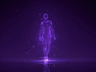 Fototapeta premium futuristic hologram person silhouette isolated on a red background