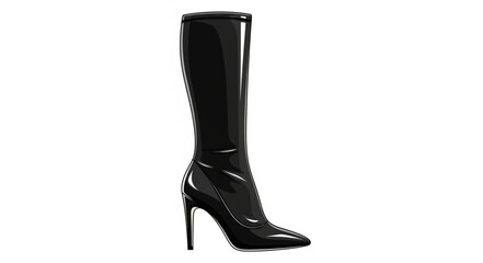 Black High Heeled Leather Boots.