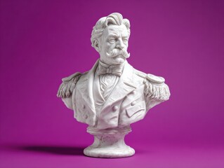 Obraz premium white marble bust of leader isolated on a red background