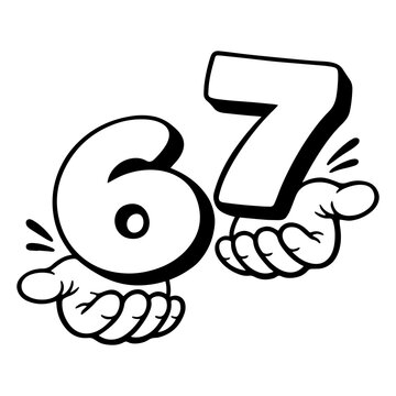 Number 67 With Hands Gesture Vector Illustration