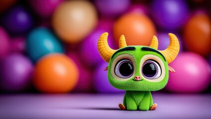 Cute monster toy posing with colorful background