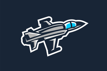 Obraz premium American cold war jet fighter plane vector illustration. simple aircraft logo, military equipment.