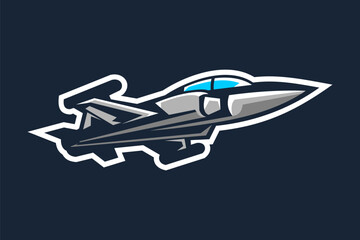 Obraz premium American cold war jet fighter plane vector illustration. simple aircraft logo, military equipment.