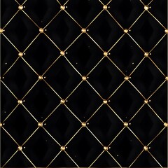 Fototapeta premium Luxury black tufted upholstery background with golden studs and glowing diamond pattern lighting