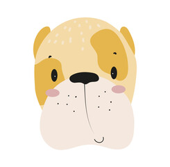 Naklejka premium Flat vector illustration of a cute bulldog dog face. Cartoon pet character isolated on a white background.