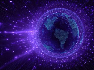 Obraz premium glowing cyan worldwide data tunnel isolated on a purple background