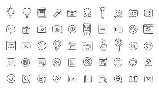 Business nature and food mix icons hand-drawn doodle animation 4k with alpha channel on transparent background.