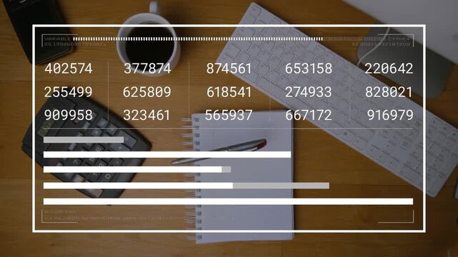 Metal pen swinging from topright settling on notepad, HUD updating grids and bars showing status