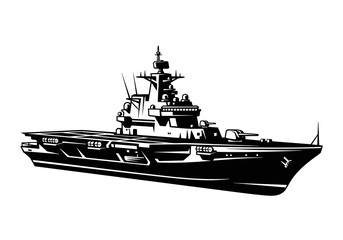 Aircraft Carrier Vector, Warship Silhouette, Naval Ship Illustration © Saad Hassan