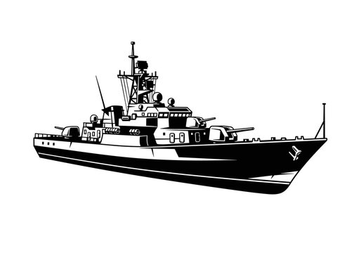 Destroyer Warship Vector, Naval Ship Silhouette Illustration