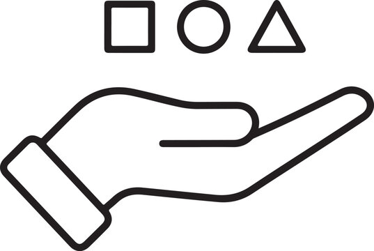 Hand Holding Geometric Shapes Icon - Creative Logic, Problem Solving and Design Concept