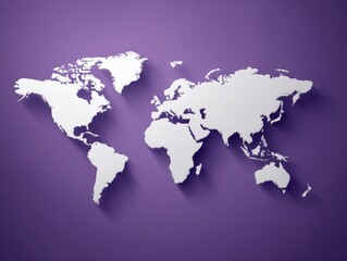 Fototapeta premium white minimalist world map silhouette isolated on a purple background