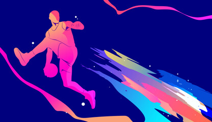 Colorful basketball player silhouette dunking ball, national sports day poster design with modern abstract background. © Vasyl