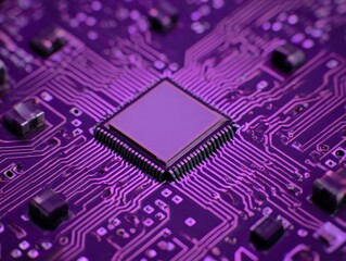 Fototapeta premium silver microchip macro shot isolated on a red background