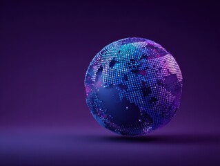 Obraz premium neon blue world data visualization sphere isolated on a purple background
