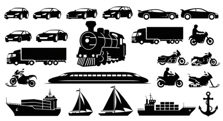 Collection of Silhouetted Transportation Vehicles and Modes. © Mita