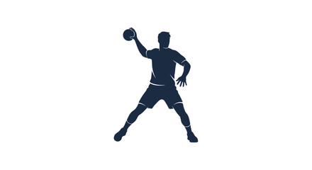 Silhouette of a male handball player in action throwing a ball.