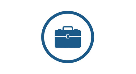 Blue briefcase icon in a circular frame on white background.