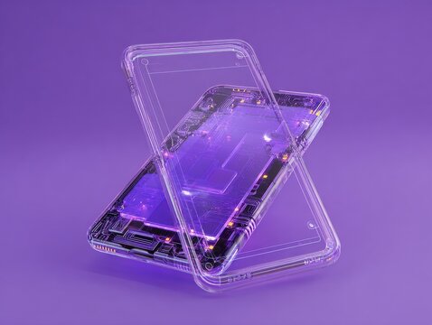 futuristic transparent tablet device isolated on a red background