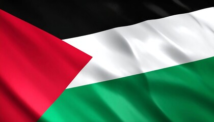 Obraz premium Palestinian flag waving with textured fabric, colors black, white, green, and red in a stylized illustration