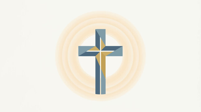A blue and gold cross centered within concentric circles viewed from directly above
