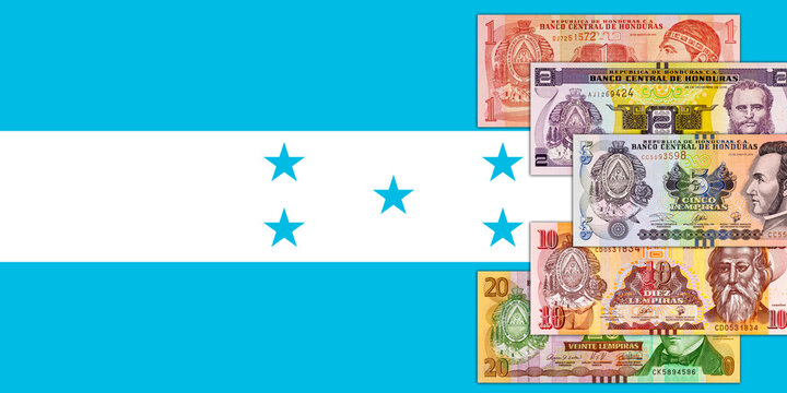 Lempira banknote Honduras of various denominations. Paper money of Honduras.