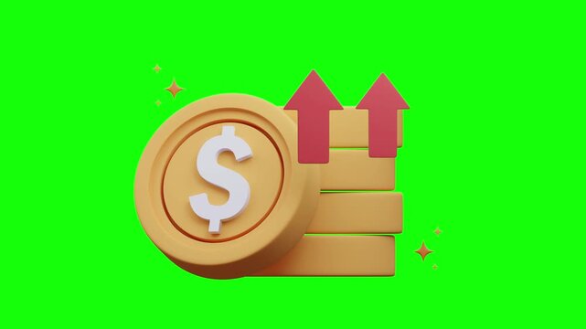 3D Financial Growth and Increasing Revenue Icon on Green Screen