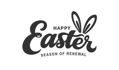 Happy Easter bold logo design with script typography and bunny ears illustration © AFRAN STUDIO
