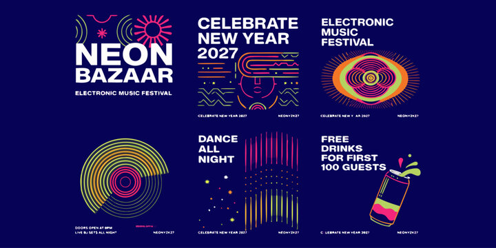 Neon Bazaar New Year 2027 &ndash; Electronic Music Festival with DJs, Dance All Night, Neon Graphics, Free Drinks & High‑Energy Nightlife Celebration
